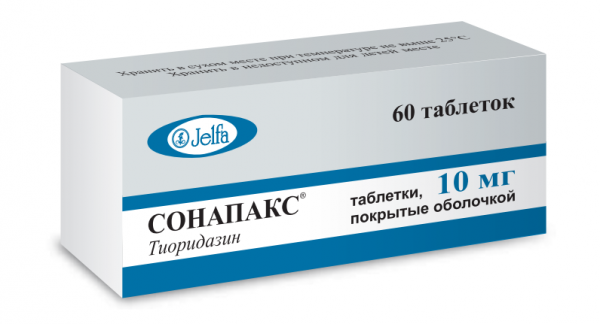Сонапакс<sup>®</sup><br><h3>тиоридазин<br>таблетки, покрытые пленочной оболочкой, 10 мг №60</h3>